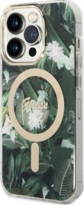 Ładowarka Guess Zestaw Guess etui + ładowarka bezprzewodowa GUBPP14LHJEACSA Apple iPhone 14 Pro zielony/green hard case Jungle MagSafe 2