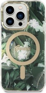 Ładowarka Guess Zestaw Guess etui + ładowarka bezprzewodowa GUBPP14LHJEACSA Apple iPhone 14 Pro zielony/green hard case Jungle MagSafe 3