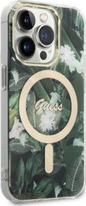 Ładowarka Guess Zestaw Guess etui + ładowarka bezprzewodowa GUBPP14LHJEACSA Apple iPhone 14 Pro zielony/green hard case Jungle MagSafe 4