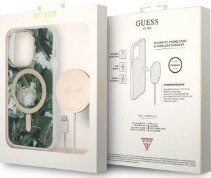 Ładowarka Guess Zestaw Guess etui + ładowarka bezprzewodowa GUBPP14LHJEACSA Apple iPhone 14 Pro zielony/green hard case Jungle MagSafe 10