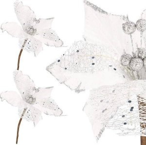 Springos Gwiazda betlejemska 23 cm sztuczny kwiat, poinsecja biała z brokatem UNIWERSALNY 1