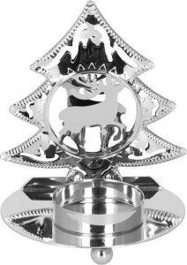 Springos Świecznik świąteczny metalowy choinka z podstawką na świeczkę srebrna UNIWERSALNY 1