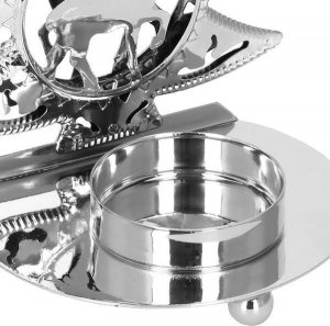 Springos Świecznik świąteczny metalowy choinka z podstawką na świeczkę srebrna UNIWERSALNY 2