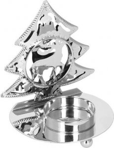 Springos Świecznik świąteczny metalowy choinka z podstawką na świeczkę srebrna UNIWERSALNY 3