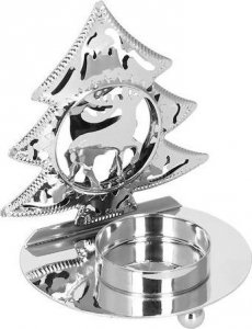 Springos Świecznik świąteczny metalowy choinka z podstawką na świeczkę srebrna UNIWERSALNY 4