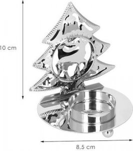 Springos Świecznik świąteczny metalowy choinka z podstawką na świeczkę srebrna UNIWERSALNY 5