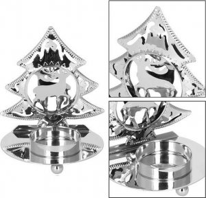 Springos Świecznik świąteczny metalowy choinka z podstawką na świeczkę srebrna UNIWERSALNY 6