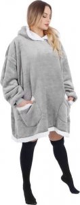 Springos Kocobluza damska oversize koc bluza 2w1 z kapturem ciepła szara UNIWERSALNY 11