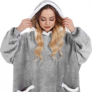 Springos Kocobluza damska oversize koc bluza 2w1 z kapturem ciepła szara UNIWERSALNY 15