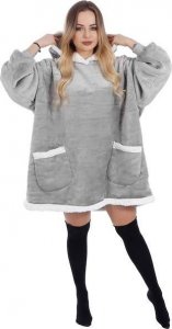 Springos Kocobluza damska oversize koc bluza 2w1 z kapturem ciepła szara UNIWERSALNY 4