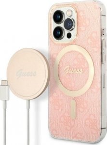 Ładowarka Guess Zestaw Guess etui + ładowarka bezprzewodowa GUBPP13XH4EACSP Apple iPhone 13 Pro Max różowy/pink hard case 4G Print MagSafe 1