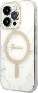 Ładowarka Guess Zestaw Guess etui + ładowarka bezprzewodowa GUBPP14XHMEACSH Apple iPhone 14 Pro Max biały/white hard case Marble MagSafe 2