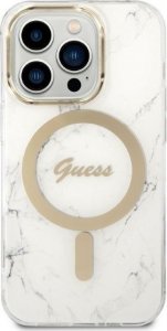 Ładowarka Guess Zestaw Guess etui + ładowarka bezprzewodowa GUBPP14XHMEACSH Apple iPhone 14 Pro Max biały/white hard case Marble MagSafe 3