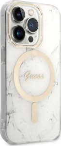 Ładowarka Guess Zestaw Guess etui + ładowarka bezprzewodowa GUBPP14XHMEACSH Apple iPhone 14 Pro Max biały/white hard case Marble MagSafe 4