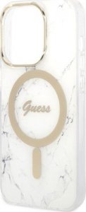 Ładowarka Guess Zestaw Guess etui + ładowarka bezprzewodowa GUBPP14XHMEACSH Apple iPhone 14 Pro Max biały/white hard case Marble MagSafe 6