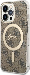 Ładowarka Guess Zestaw Guess etui + ładowarka bezprzewodowa GUBPP13LH4EACSW Apple iPhone 13 Pro brązowy/brown hard case 4G Print MagSafe 2