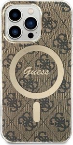 Ładowarka Guess Zestaw Guess etui + ładowarka bezprzewodowa GUBPP13LH4EACSW Apple iPhone 13 Pro brązowy/brown hard case 4G Print MagSafe 3