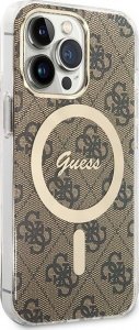 Ładowarka Guess Zestaw Guess etui + ładowarka bezprzewodowa GUBPP13LH4EACSW Apple iPhone 13 Pro brązowy/brown hard case 4G Print MagSafe 4
