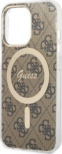 Ładowarka Guess Zestaw Guess etui + ładowarka bezprzewodowa GUBPP13LH4EACSW Apple iPhone 13 Pro brązowy/brown hard case 4G Print MagSafe 6