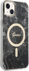 Ładowarka Guess Zestaw Guess etui + ładowarka bezprzewodowa GUBPP14SHMEACSK Apple iPhone 14 czarny/black hard case Marble MagSafe 4