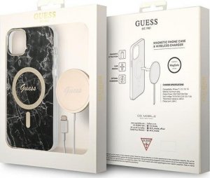 Ładowarka Guess Zestaw Guess etui + ładowarka bezprzewodowa GUBPP14SHMEACSK Apple iPhone 14 czarny/black hard case Marble MagSafe 10