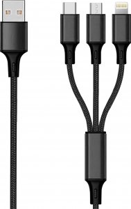Kabel USB 2GO USB-A - USB-C + microUSB + Lightning 3 m Czarny (797154) 1