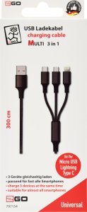 Kabel USB 2GO USB-A - USB-C + microUSB + Lightning 3 m Czarny (797154) 2