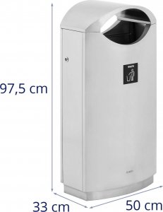 Kosz na śmieci Ulsonix Kosz na śmieci odpady miejski zewnętrzny z daszkiem otwierany STAL 68 l srebrny Kosz na śmieci odpady miejski zewnętrzny z daszkiem otwierany STAL 68 l srebrny 7