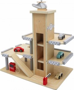 Ecotoys Duży drewniany tor garaż parking z windą + autka ECOTOYS 1