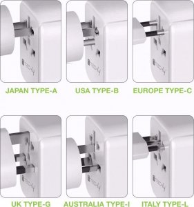 Techly Techly Adapter Podróżny Wtyków Zasilania EU/UK/USA Ładowarka 3x USB 5
