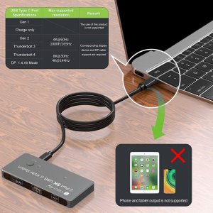 Przełącznik Techly TECHLY KVM USB-C Switch 8K DisplayPort 1.4 2xUSB-C 3xUSB 2.0 (365528) - 46280610 4