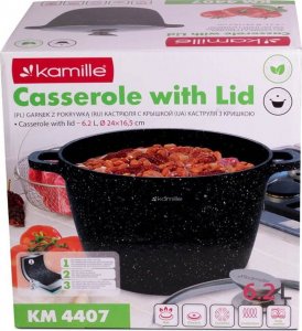 Frico Garnek marmurowy z pokrywką Kamille KM 4407 6,2 litra na gaz indukcję 5
