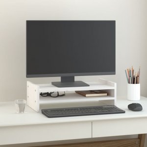 vidaXL Podstawka na monitor, biała, 50x27x15 cm, lite drewno sosnowe 1