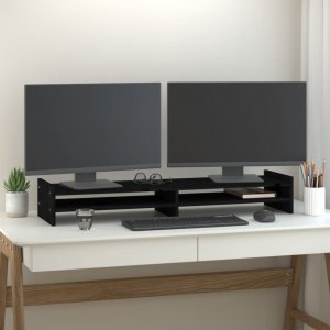 vidaXL Podstawka na monitor, czarna, 100x27x15 cm, lite drewno sosnowe 1