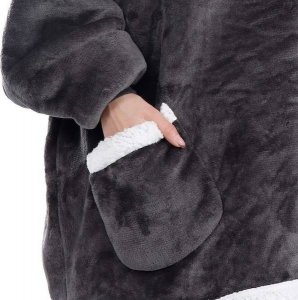 Springos Kocobluza damska oversize koc bluza 2w1 z kapturem ciepła grafitowa UNIWERSALNY 16