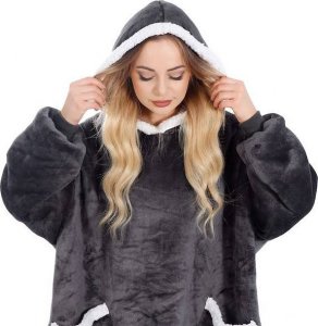 Springos Kocobluza damska oversize koc bluza 2w1 z kapturem ciepła grafitowa UNIWERSALNY 17