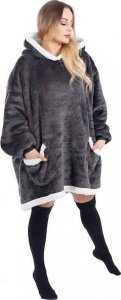 Springos Kocobluza damska oversize koc bluza 2w1 z kapturem ciepła grafitowa UNIWERSALNY 20