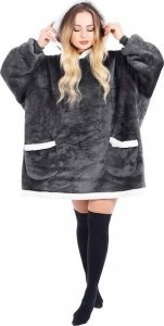 Springos Kocobluza damska oversize koc bluza 2w1 z kapturem ciepła grafitowa UNIWERSALNY 3