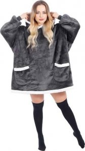 Springos Kocobluza damska oversize koc bluza 2w1 z kapturem ciepła grafitowa UNIWERSALNY 4