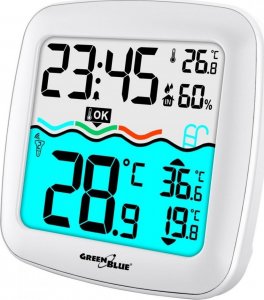 GreenBlue Stacja pogodowa GreenBlue GB216 z termometrem basenowym, zasięg 60m, czujnik pływający, temperatura, godzina, kalendarz, DCF 2