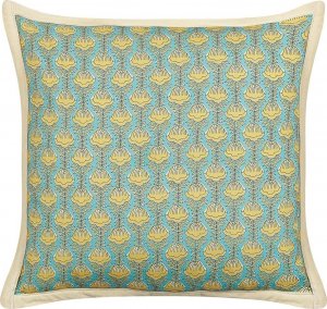 Beliani Lumarko Bawełniana poduszka dekoracyjna w kwiaty 45 x 45 cm niebiesko-żółta WAKEGI! 1
