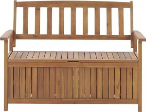 Beliani Ławka ogrodowa drewniana 120 cm czerwona poduszka SOVANA! 3