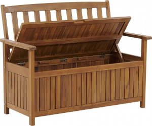 Beliani Ławka ogrodowa drewniana 120 cm czerwona poduszka SOVANA! 4