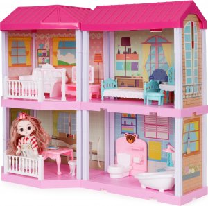 Multistore Domek dla lalek składany Villa + mebelki lalka LED 3