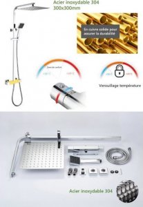 Zestaw prysznicowy Oceanic OCEANIC Kolumna prysznicowa - Bateria termostatyczna - Wysoka kwadratowa glowica 30x30 cm - Chrom 6