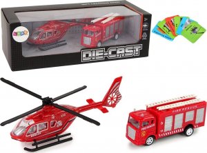 LeanToys Zestaw Autek Straż Pożarna Naciąg Helikopter Czerwony 1