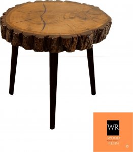 Wood & Resin Stolik z plastra drewna Żywica epoksydowa 41 cm x 43 cm x 6 cm Nogi 35 cm | Szlifowany, Lakierowany spód (matowy) PDOS_081549_Z05 1