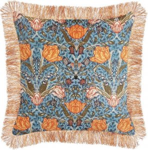 Beliani Poduszka dekoracyjna welurowa w kwiaty z frędzlami 45 x 45 cm niebiesko-pomarańczowa MITELLA! 2