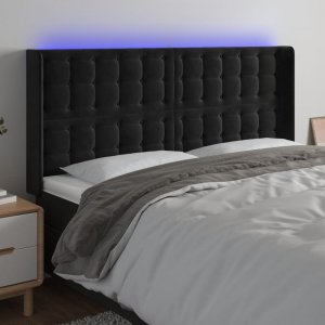 vidaXL vidaXL Zagłówek do łóżka z LED, czarny, 203x16x118/128 cm, aksamit 1