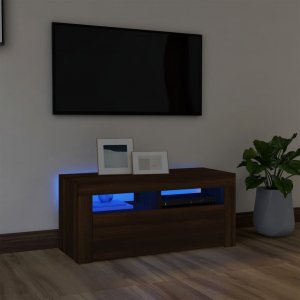 vidaXL vidaXL Szafka pod TV z oświetleniem LED, brązowy dąb, 90x35x40 cm 1